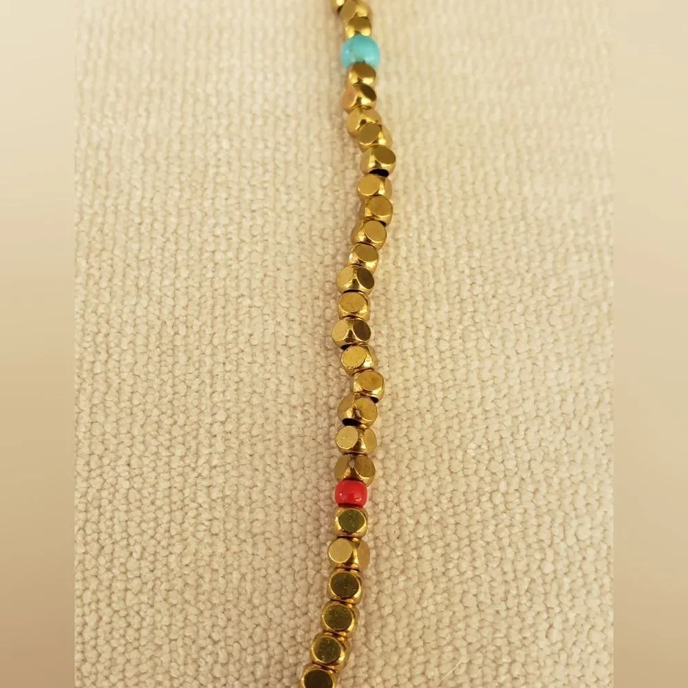 Johnny was Gold Square Bead w Material & Leather Accent.  NWT. One size - Picture 3 of 6